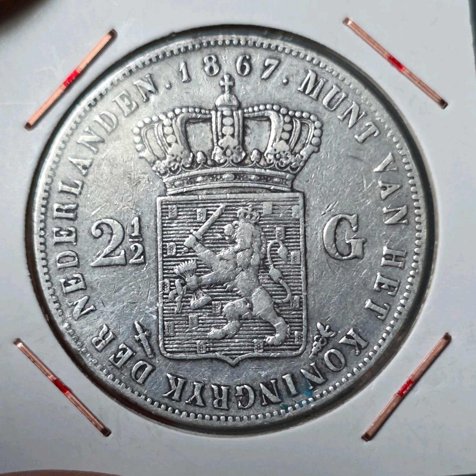 Rijksdaalder 1867 Nederland, Postzegels en Munten, Munten | Nederland, Verzenden, Koning Willem III, 2½ gulden, Zilver