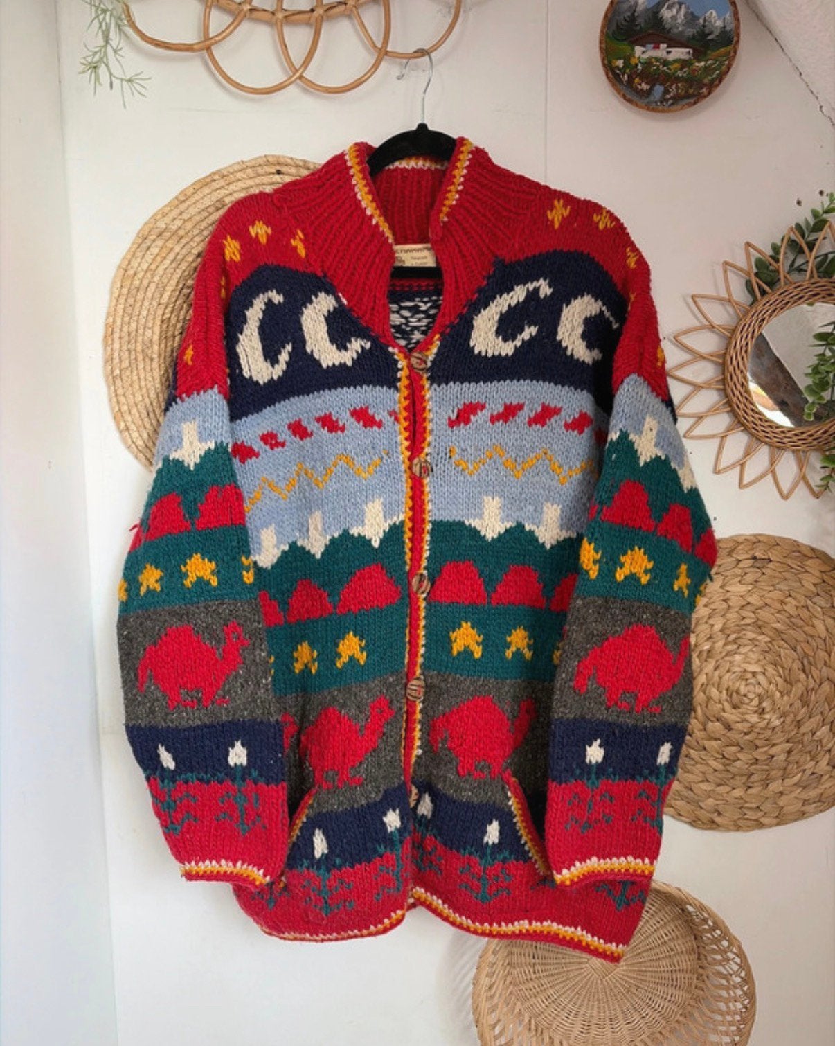 Pachamama vintage handgebreide wollen vest, Kleding | Dames, Ophalen of Verzenden, Gedragen, Maat 46/48 (XL) of groter, Meerkleurig
