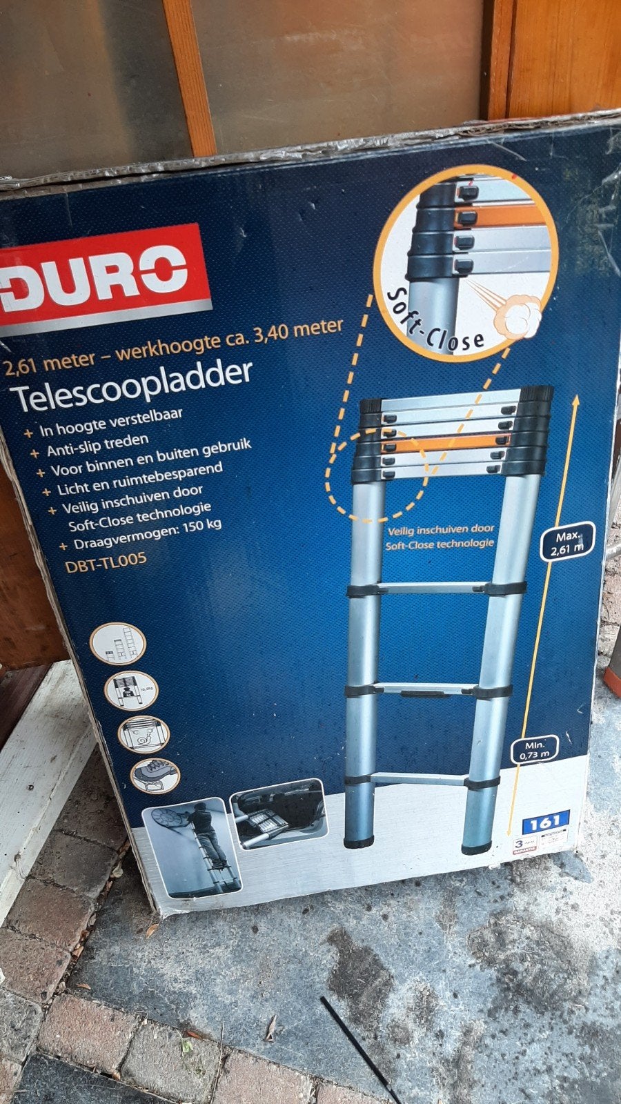 Duro Telescoopladder 2,61m - Werkhoogte ca. 3,40m, Ophalen of Verzenden, Nieuw, Ladder, 2 tot 4 meter