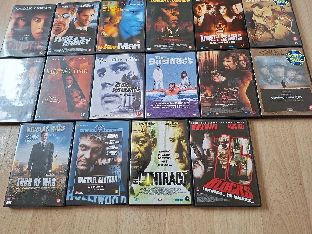 Pakket van 16 DVD's - Actie, Thriller & Oorlog (zie foto's), Vanaf 16 jaar, Ophalen, Zo goed als nieuw, Actiethriller