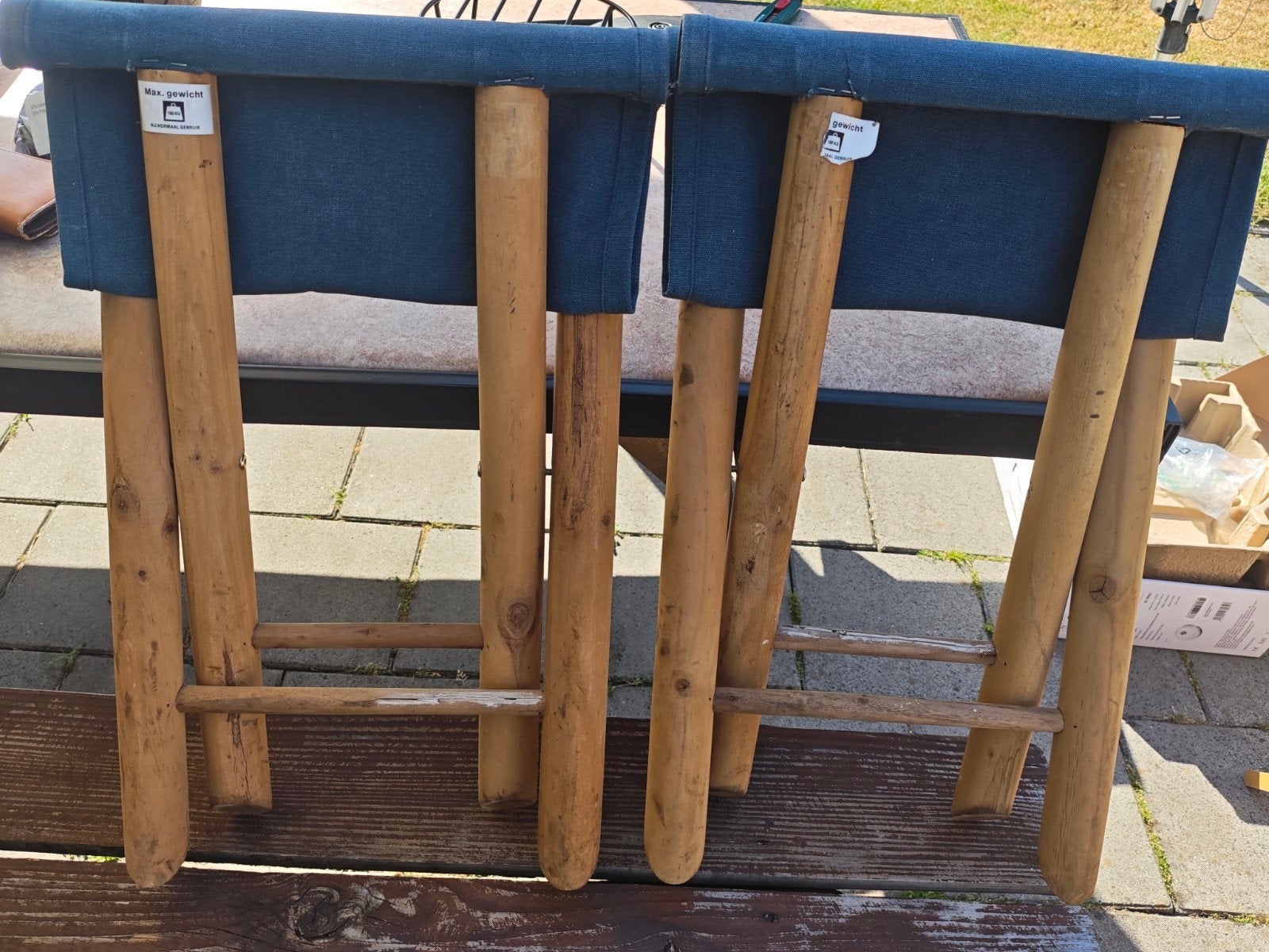 Set van 2 Houten Klapkrukjes - Blauw Canvas, Ophalen, Overige typen, Minder dan 2 meter