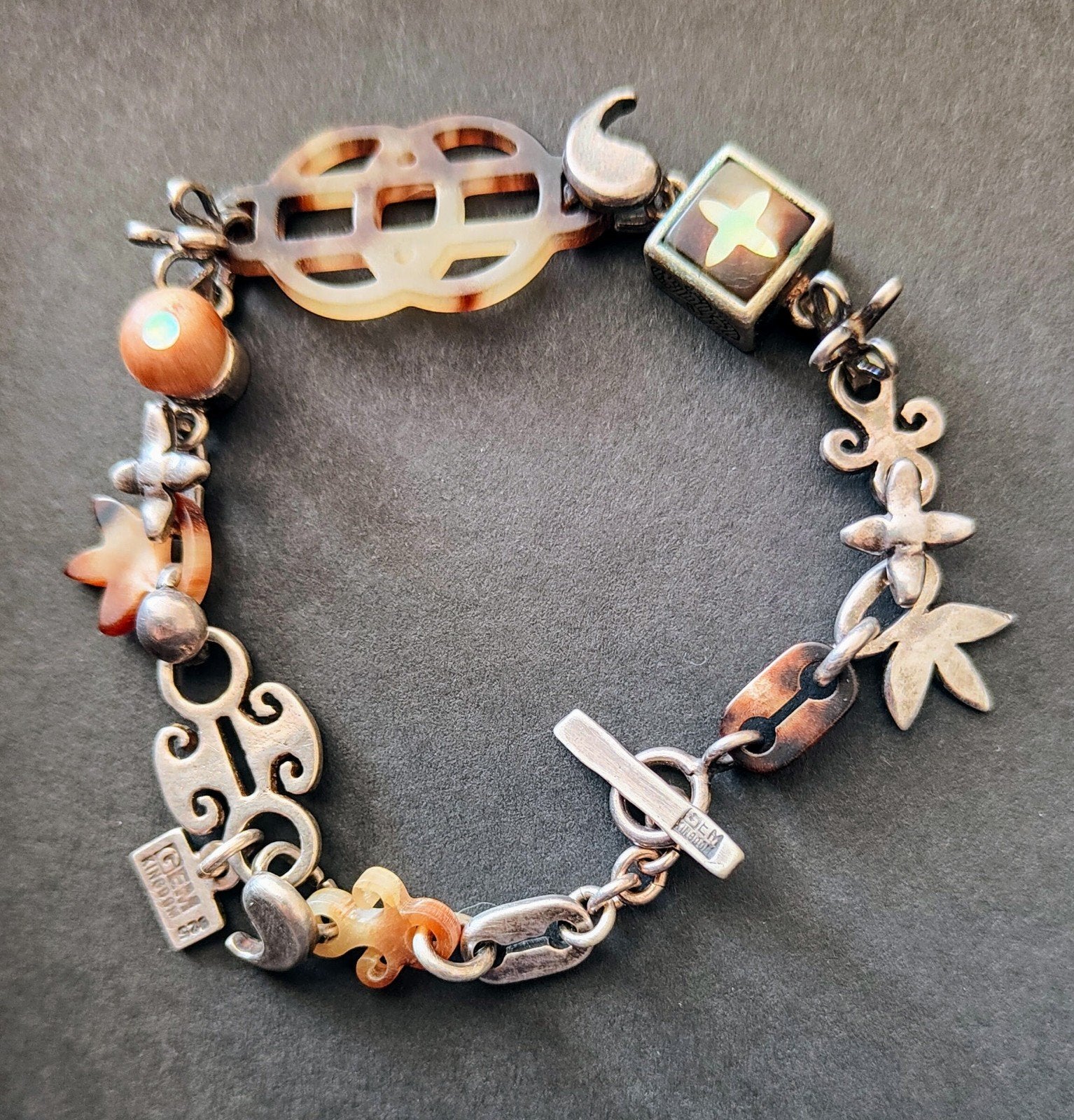 Gem kingdom zilveren armband met parelmoer bedels etc, Ophalen of Verzenden, Zo goed als nieuw, Zilver, Zilver