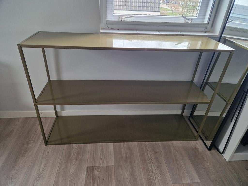 Stijlvolle gouden/bronzen tafel/kastje met 3 planken, Ophalen, Gebruikt