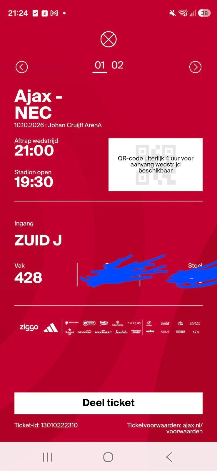 twee kaarten voor ajax nec