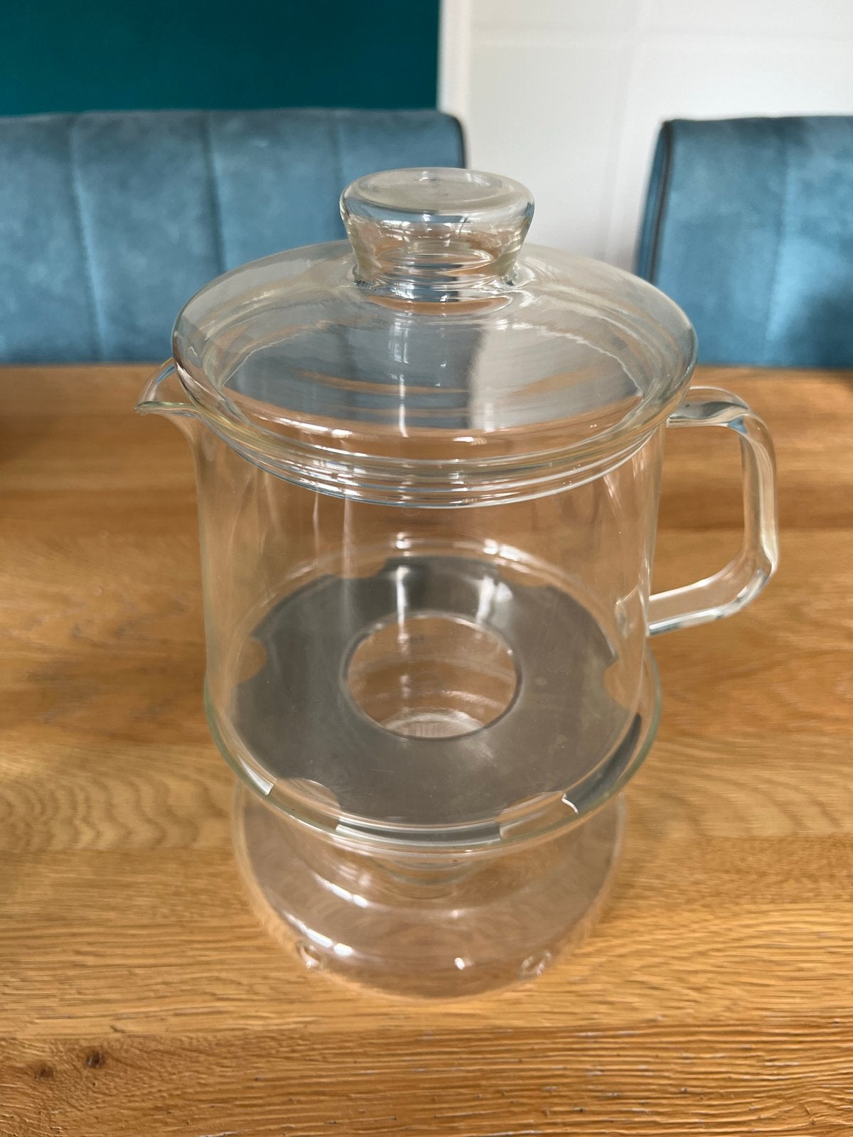 Douwe Egberts (DE) Glazen theepot met houder - goede staat, Huis en Inrichting, Keuken | Servies, Overige typen, Ophalen of Verzenden