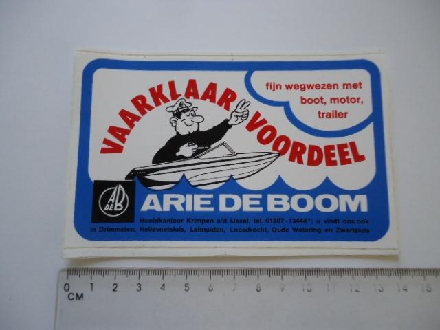sticker oud ARIE DE BOOM outboard motor boot trailer schip, Verzenden, Zo goed als nieuw, Bedrijf of Vereniging