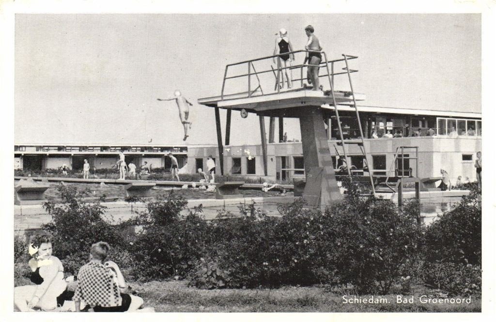 Schiedam. Bad Groenoord - duikplank - 1960 gelopen, Ophalen of Verzenden, 1960 tot 1980, Gelopen, Zuid-Holland