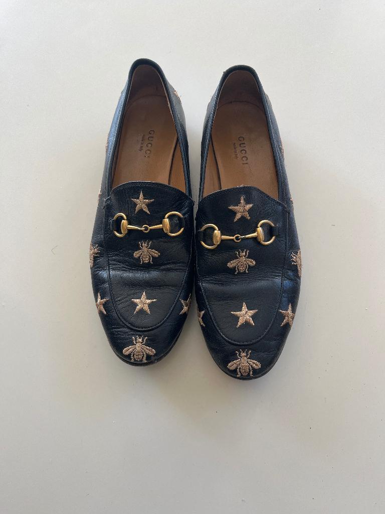 Gucci Jordaan loafers bee star zwart 37.5 (valt als 38), Ophalen of Verzenden, Gucci, Gedragen, Instappers