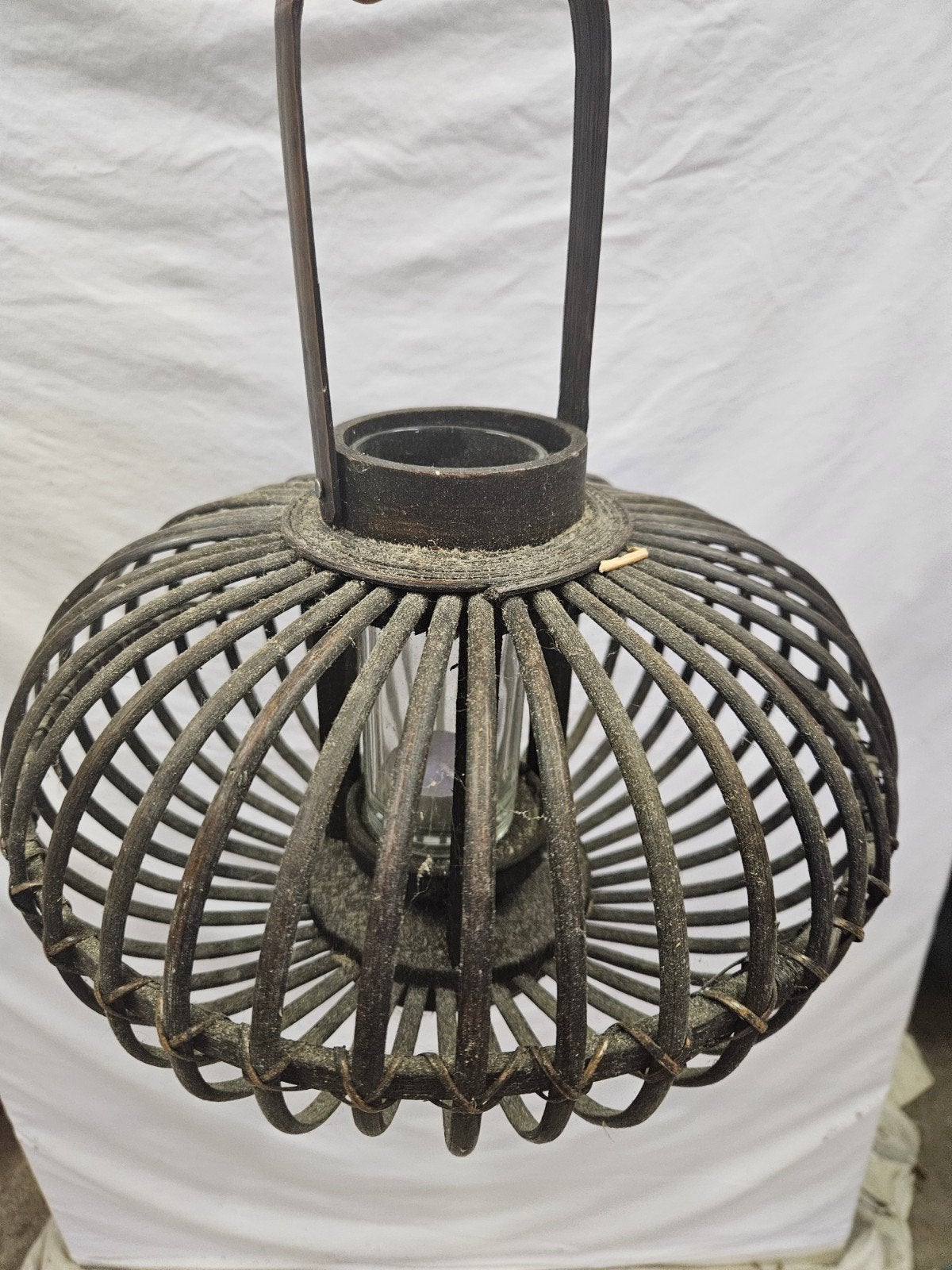 Decoratieve rotan lantaarn met glazen houder, Ophalen, Overige merken, Gebruikt, Natuurlijk materiaal