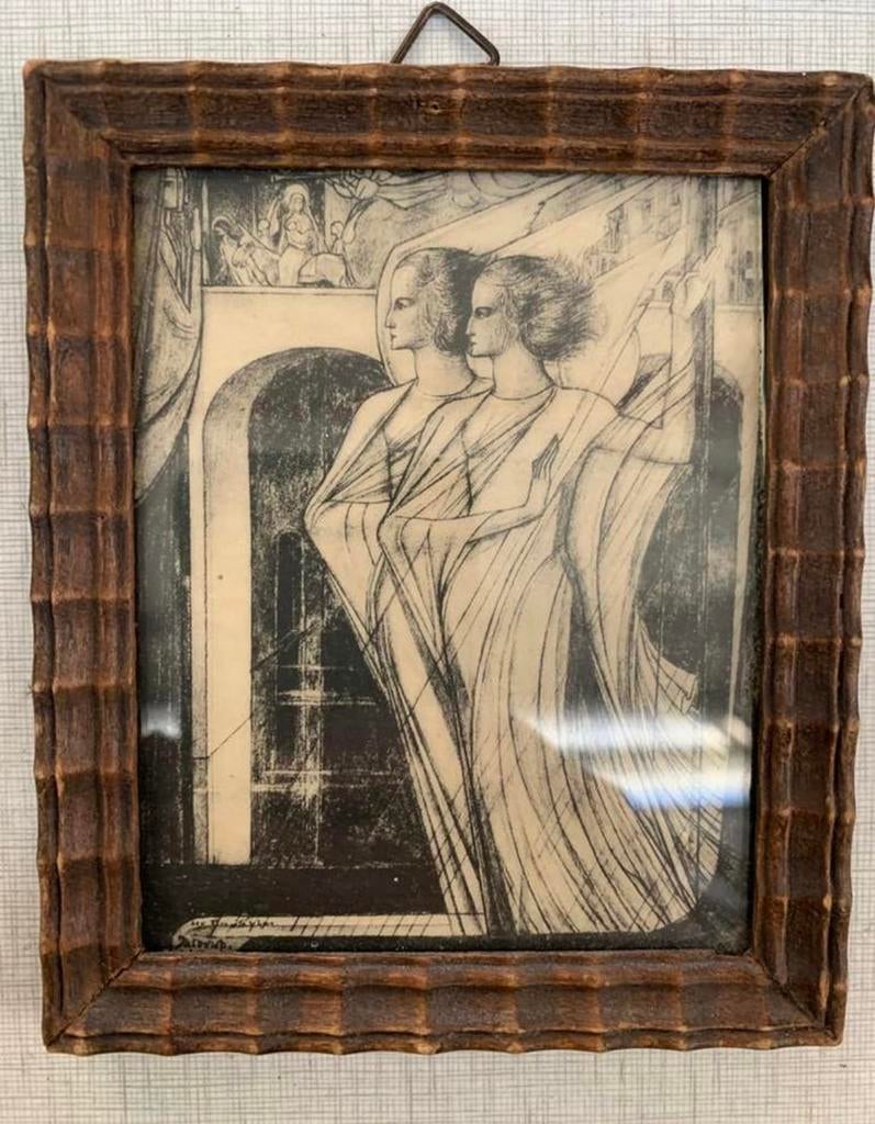 lithografie of ets van Jan Toorop De vlucht naar Egypte"., Ophalen of Verzenden
