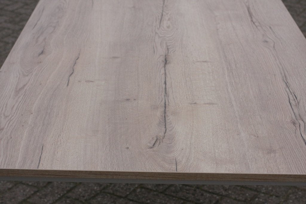 Leuke trendy eettafel metaal houtlook 200x90 kantinetafel, 200 cm of meer, 50 tot 100 cm, Zo goed als nieuw, Vijf personen of meer