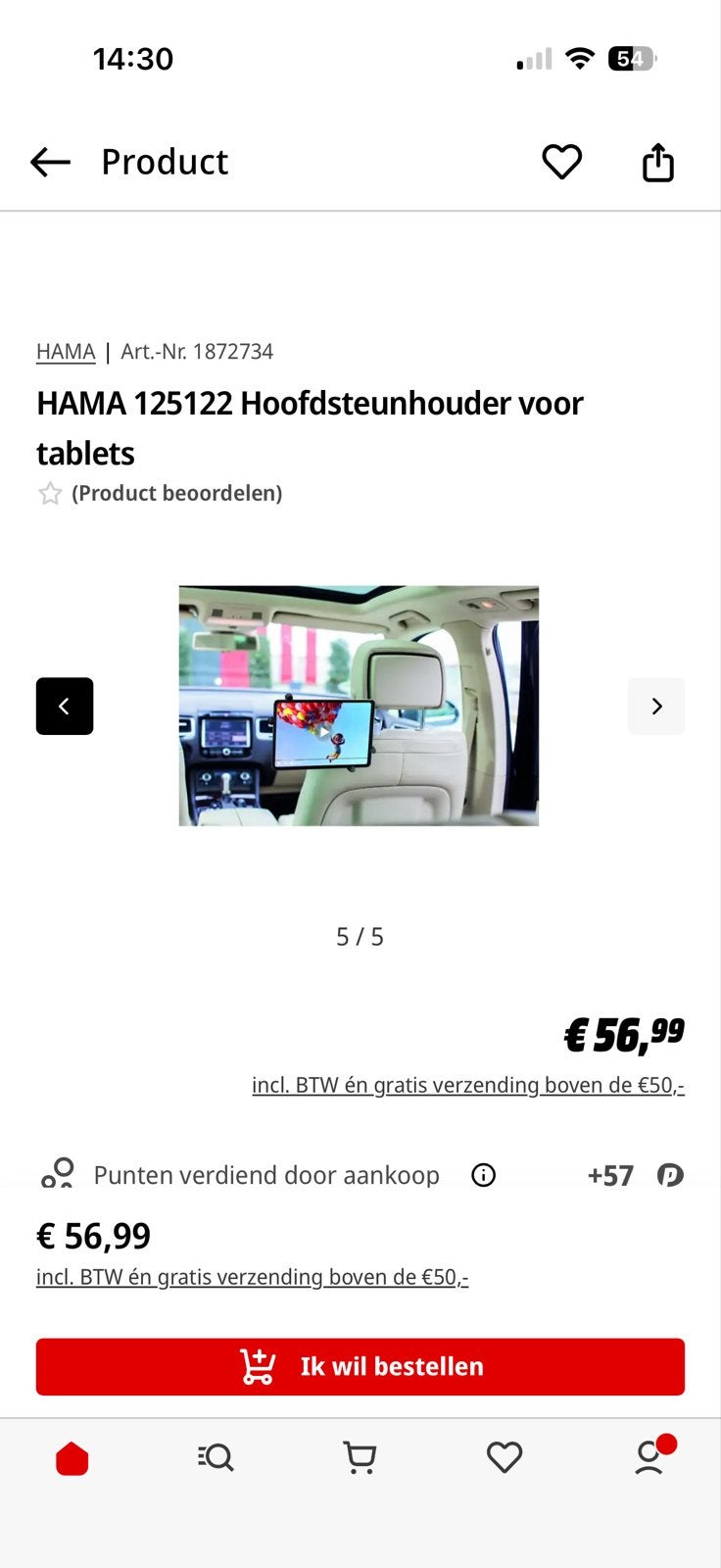 HAMA Hoofdsteunhouder voor tablets, Ophalen, Zo goed als nieuw