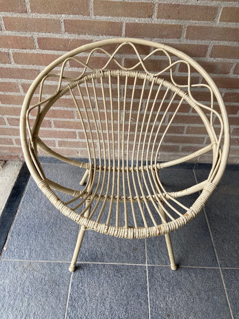Vintage Rotan stoel kuip model jaren 70, Ophalen, Gebruikt, Overige kleuren, Metaal