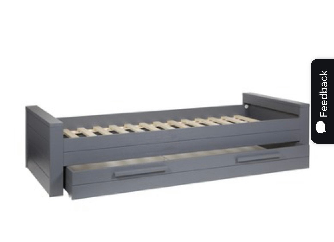 Woood bed dennis met bedlade. Donkergrijs, Ophalen, Gebruikt, 90 cm, Eenpersoons