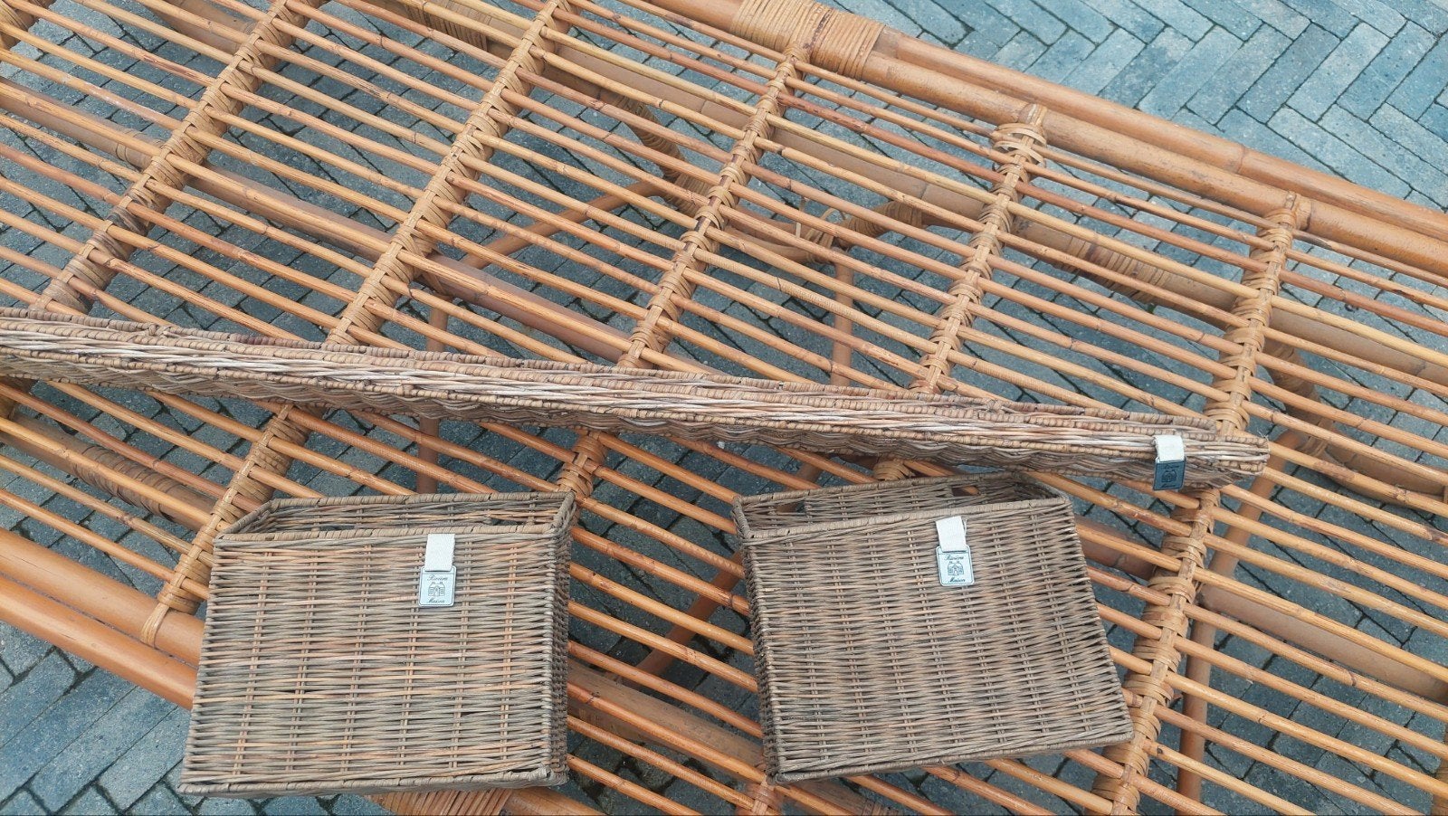 Rivièra Maison Ratan Plankje met 2 Manden, Ophalen, Gevlochten, Mand, Zo goed als nieuw