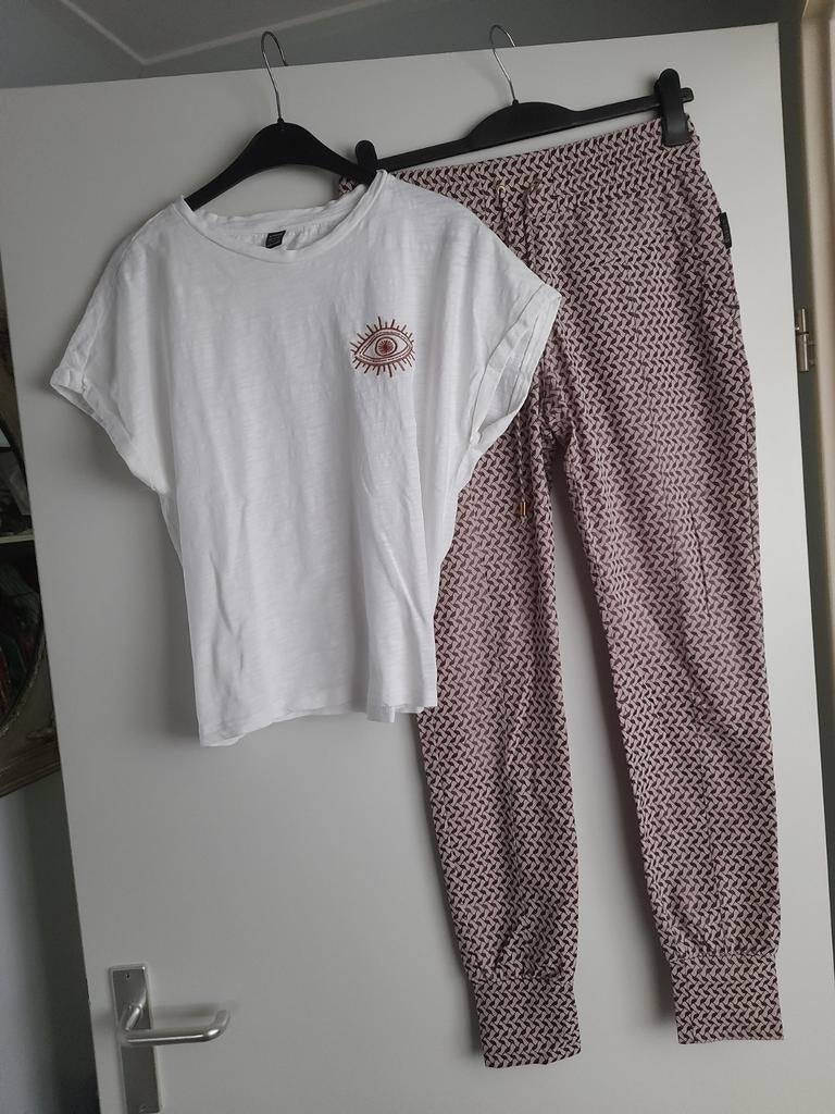 Dames broek+shirt mt M, Kleding | Dames, Ophalen of Verzenden, Zo goed als nieuw, Maat 38/40 (M), Beige