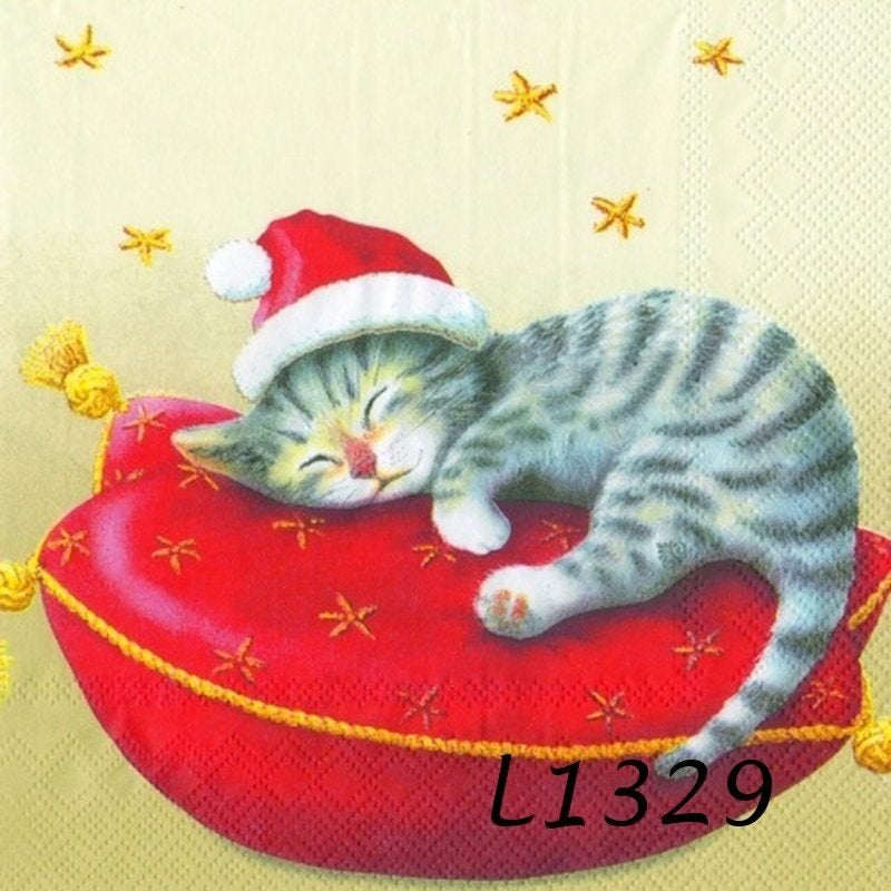 Servetten decoupage/bullet journal * kerst kat L1329, Verzenden, Nieuw