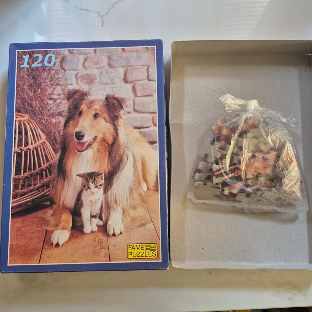 Puzzel 120 stukjes: Hond en Kat, Ophalen of Verzenden, Minder dan 500 stukjes, Gebruikt, Legpuzzel