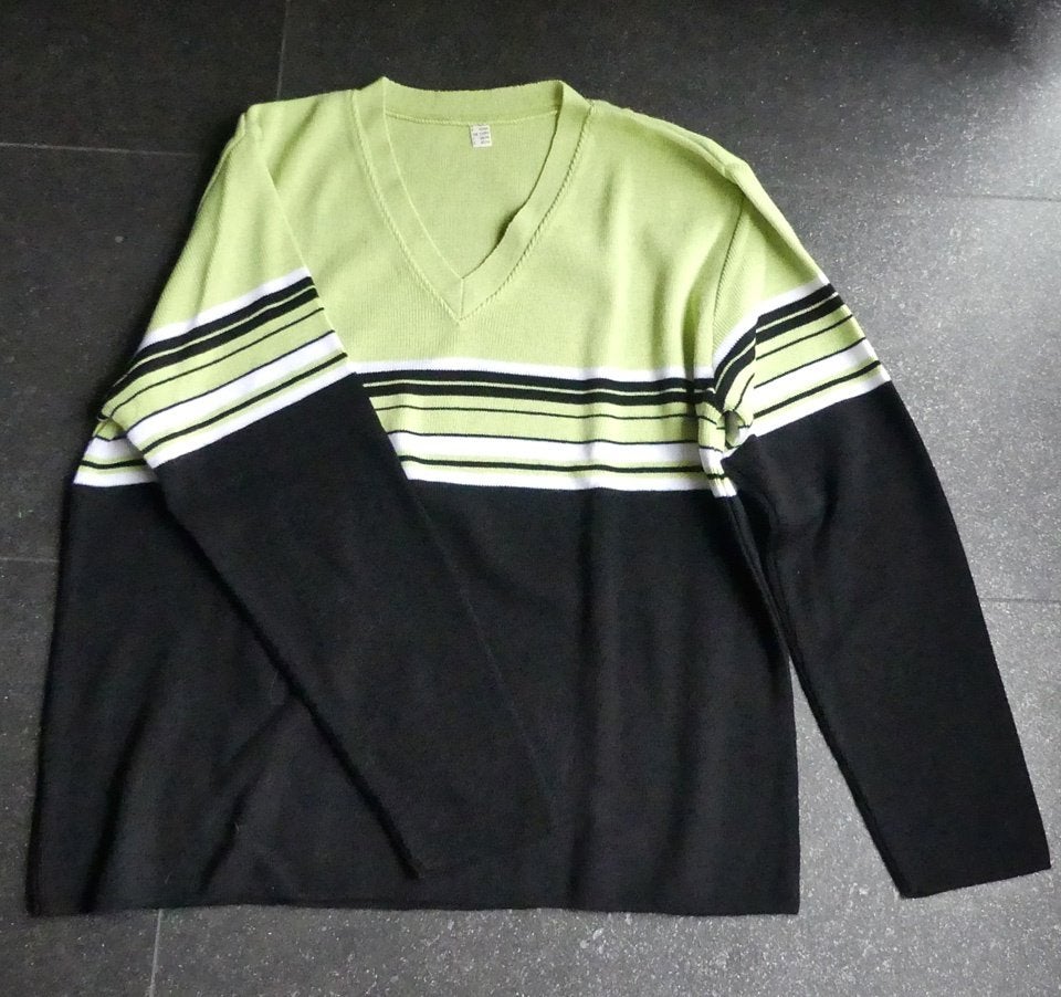 Vintage trui zwart groen strepen maat 40 42, Ophalen of Verzenden, Zo goed als nieuw, Maat 38/40 (M), Zwart