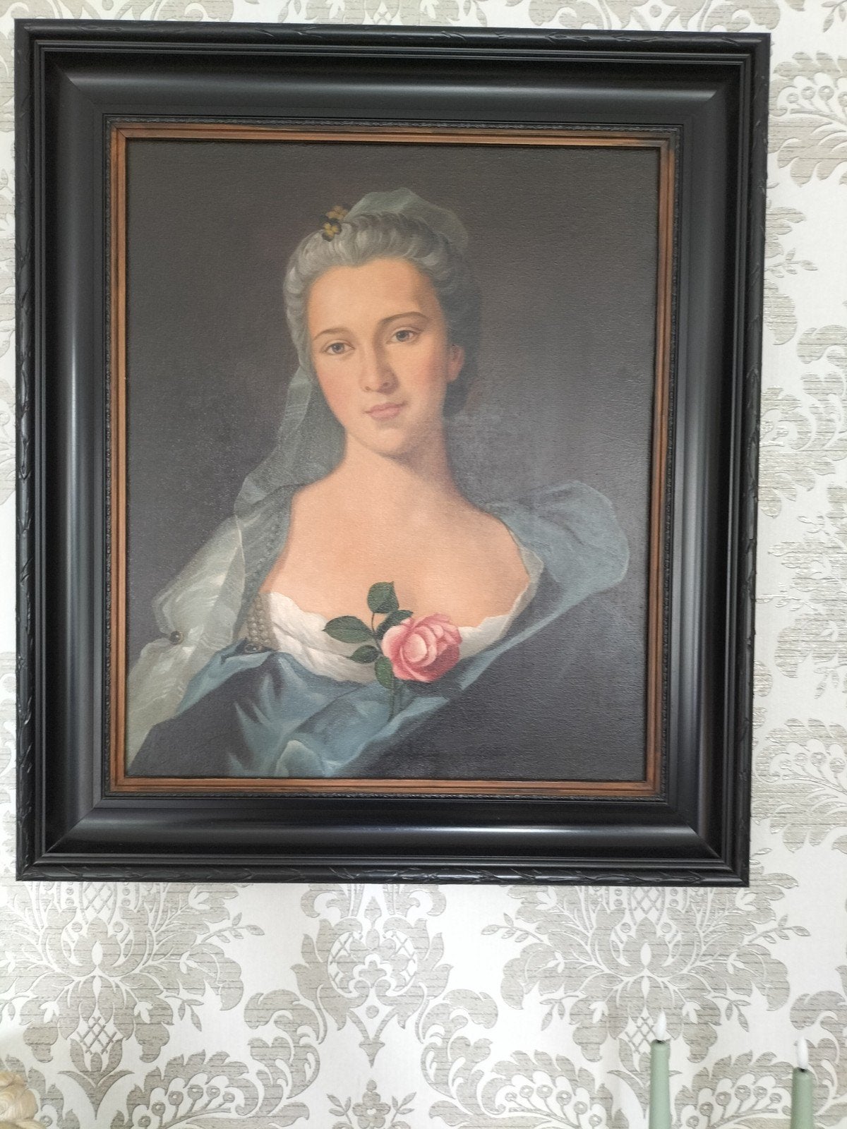 Antiek Olieverf Schilderij Dame met Roos, Antiek en Kunst, Ophalen