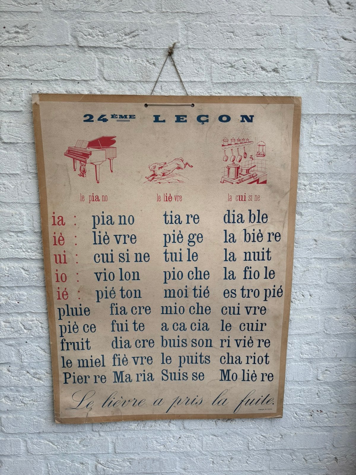Vintage dubbelzijdig Franse schoolplaat Méthode Boscher 1950, Ophalen of Verzenden