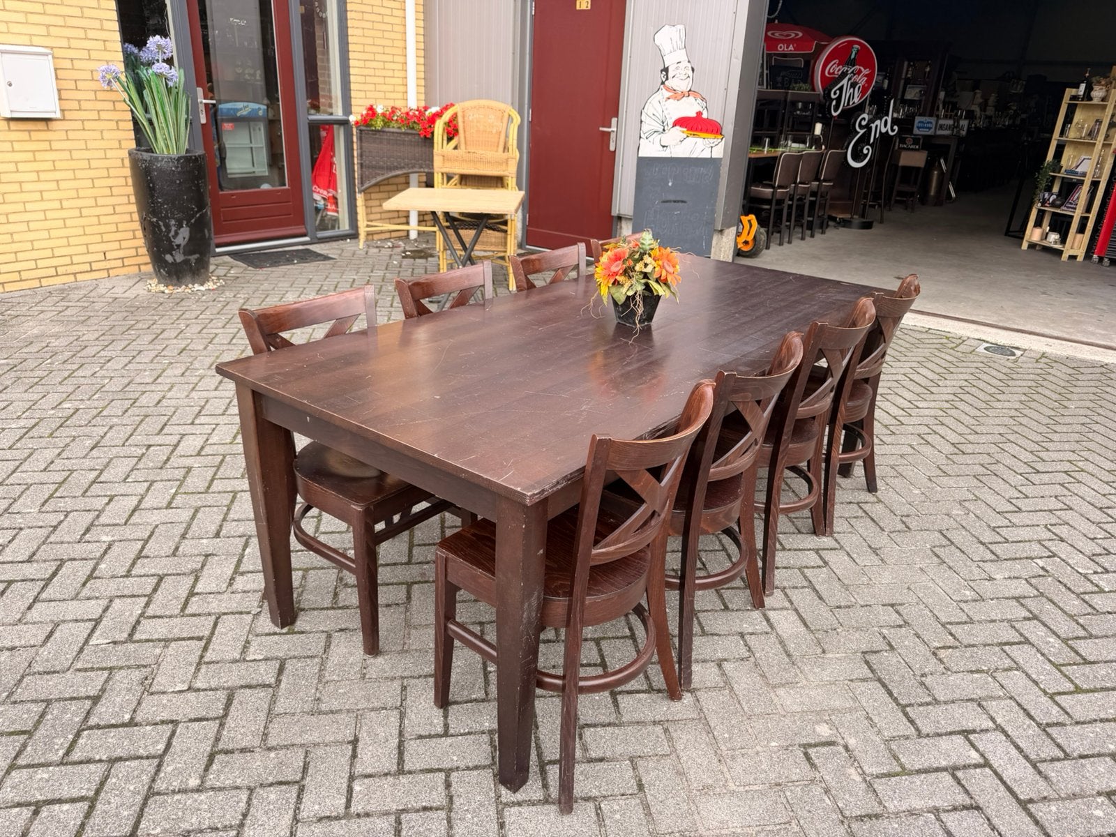 Stamtafel 220x100 eettafel cafe bar kroeg kantine tafel, Gebruikt, Cafe bar kroeg mancave kantine retro, 200 cm of meer, Vijf personen of meer