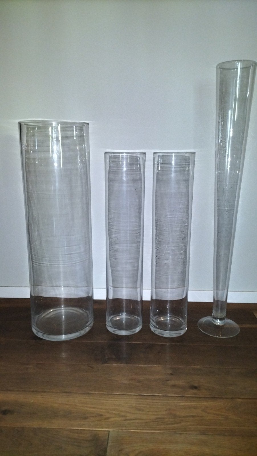 4 grote glazen vazen voor decoratie, Huis en Inrichting, Woonaccessoires | Vazen, Ophalen, Gebruikt, Transparant, Glas