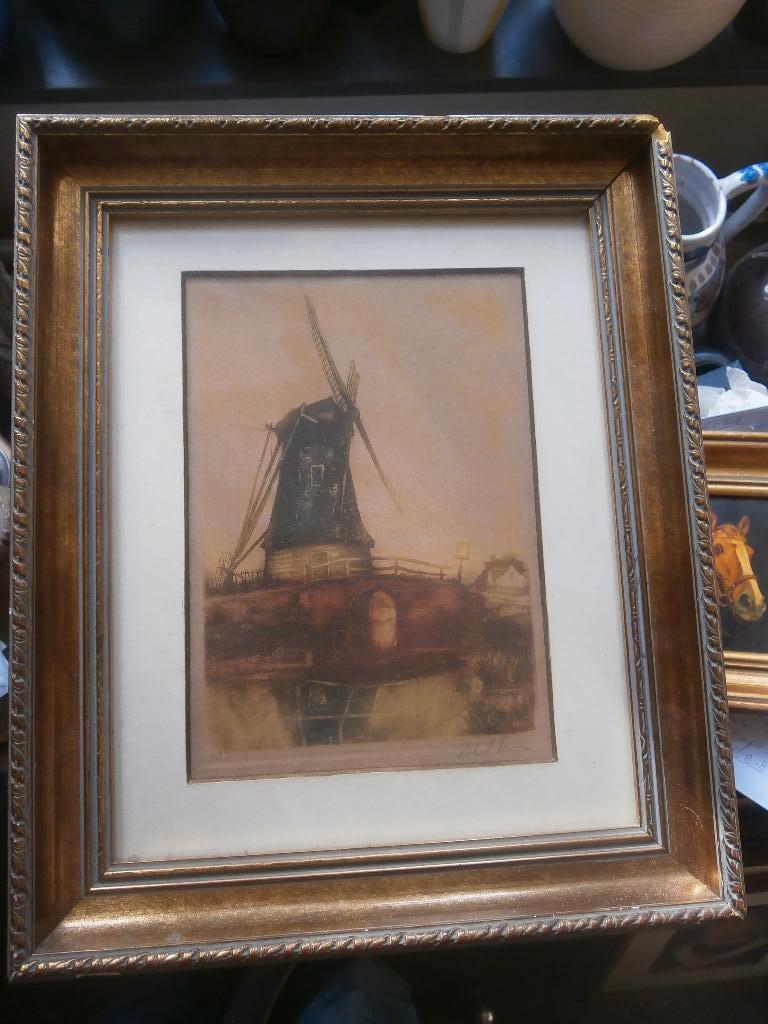 Molen bij een bruggetje Olieverf gesigneerd Nefkens ??, Ophalen of Verzenden