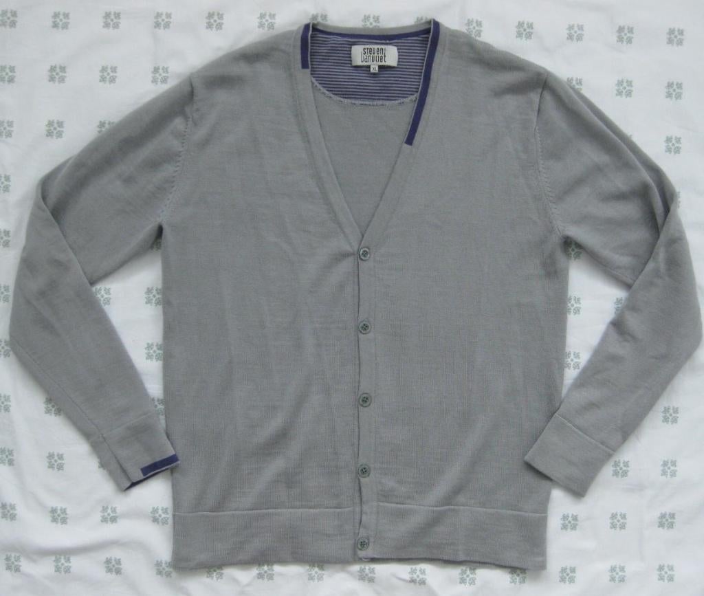Steven van Vliet vest grijs met paars, maat XL merino wol, Maat 56/58 (XL), Ophalen of Verzenden, Zo goed als nieuw, Steven van vliet