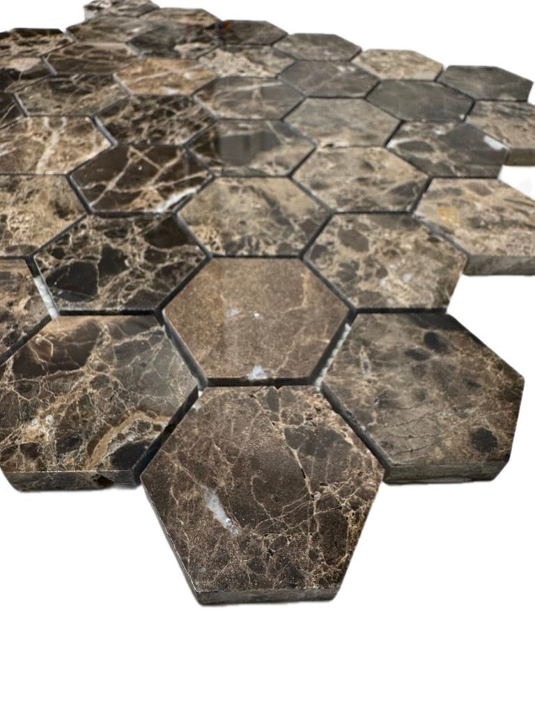 Mozaiek Hexagon Marron Emperador 48x48mm polished, Doe-het-zelf en Verbouw, Tegels, Nieuw, Ophalen of Verzenden, Minder dan 20 cm
