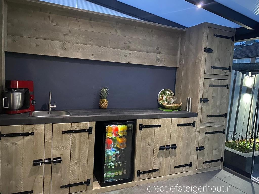 Steigerhouten buitenkeuken toren kast koelkast tuin meubel, Ophalen of Verzenden, Nieuw
