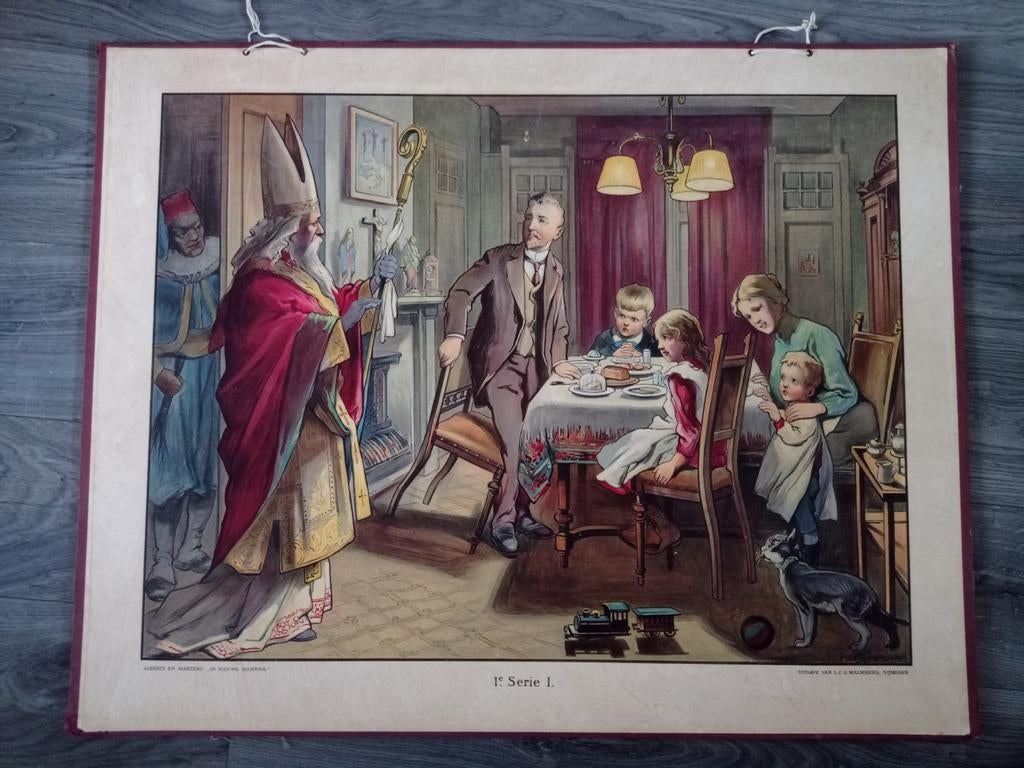 Schoolplaat Sint Nicolaas sinterklaas, Antiek en Kunst, Antiek | Schoolplaten, Ophalen