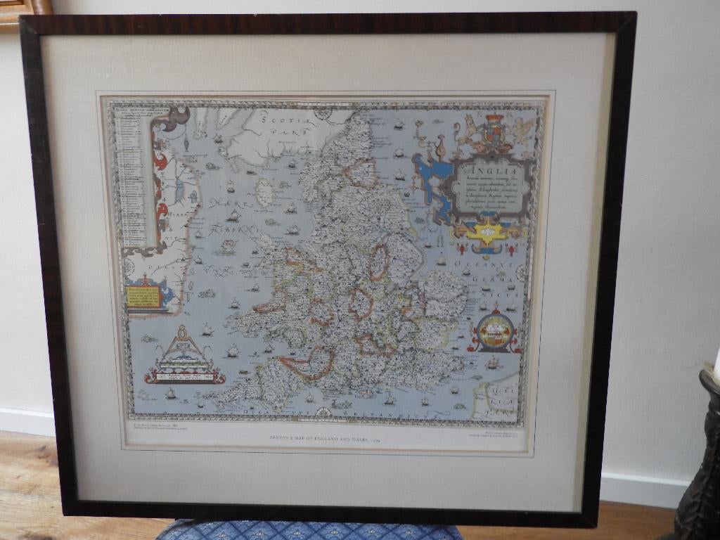 Reproductie Saxton's kaart van Engeland en Wales 1579, Boeken, Atlassen en Landkaarten, Verenigd Koninkrijk, Voor 1800, Landkaart