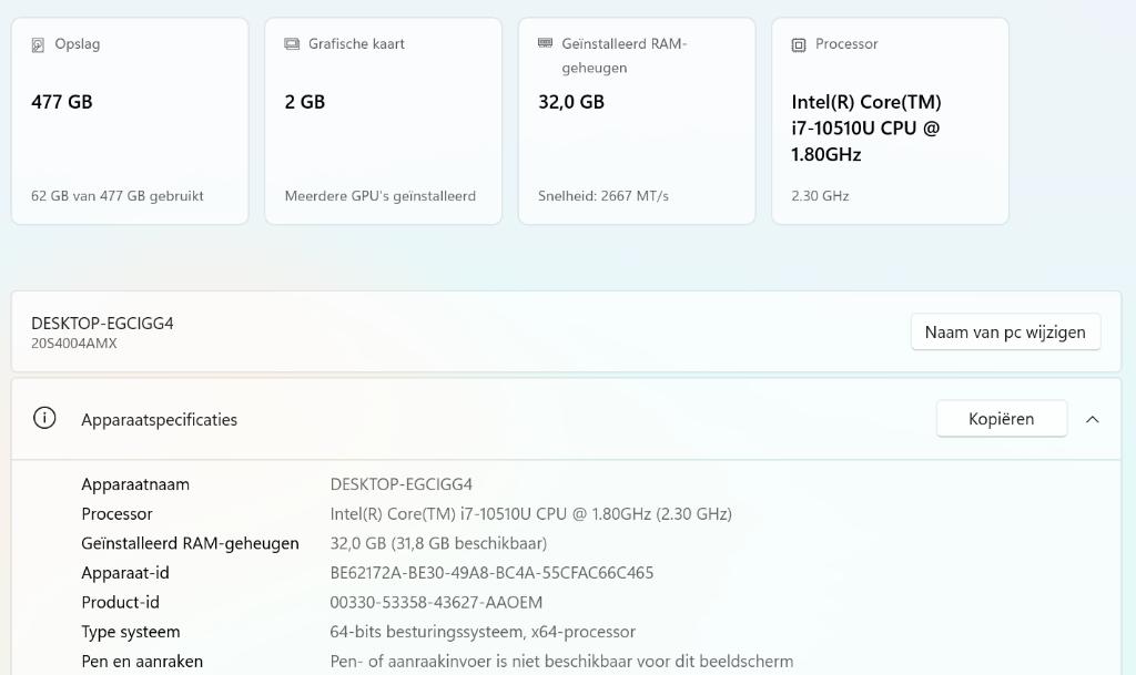 Lenovo Thinkpad P14s , Core i7 10510u , 32 GB , Nvidia P520, Met videokaart, Onbekend, Refurbished, 14 inch
