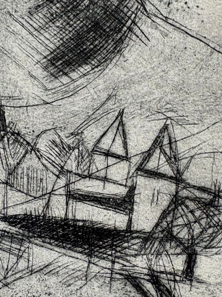 Jef Diederen, ets, huisjes, Antiek en Kunst, Ophalen of Verzenden