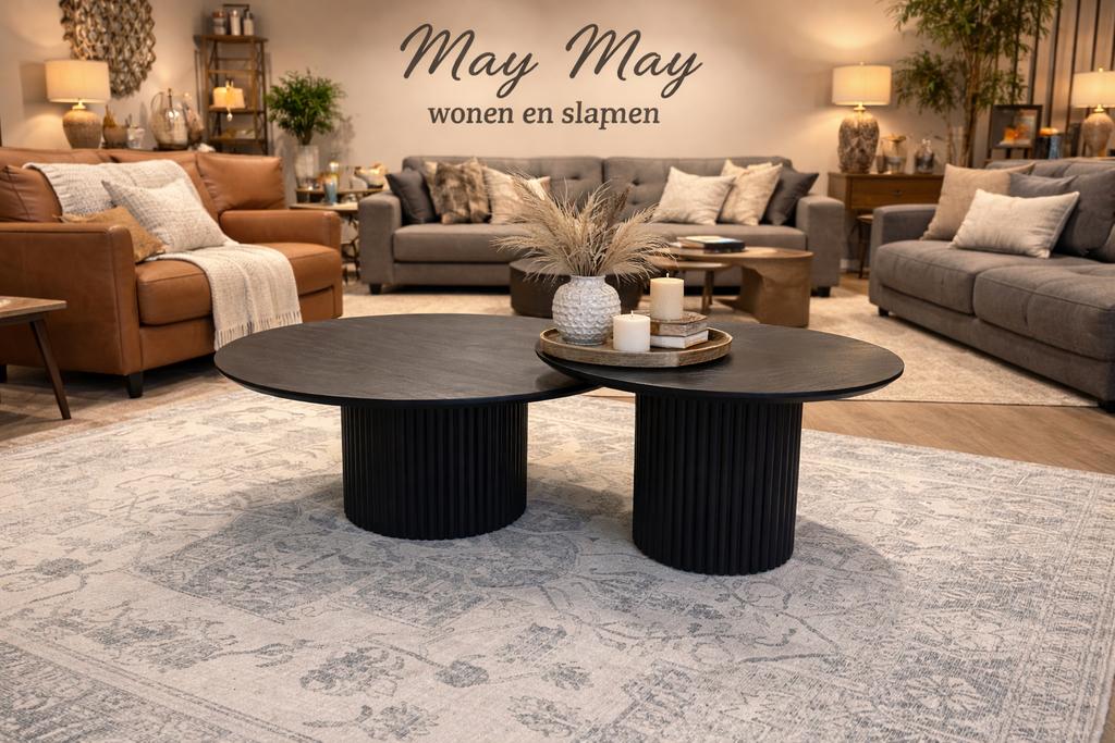 Salontafelset Kong Zwart mango Ø60/90 Direct/Leverbaar E7303, Huis en Inrichting, Tafels | Salontafels, Ophalen, 50 tot 100 cm