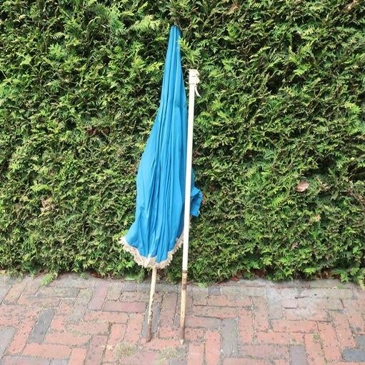Parasol vintage wit blauw retro origineel diameter 166 cm, Tuin en Terras, Parasols, Gebruikt, Kantelbaar, Ophalen of Verzenden