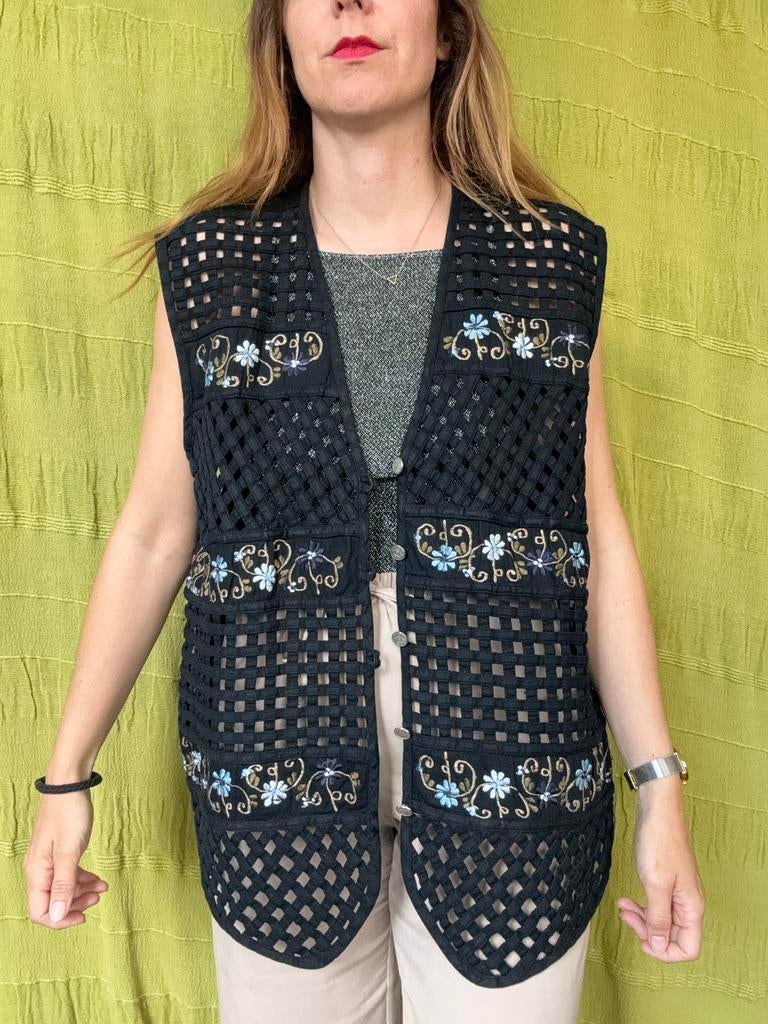 Vintage gilet / waistcoat - zwart - 3XL / 46, Hgv, Ophalen of Verzenden, 1073BK, Gedragen