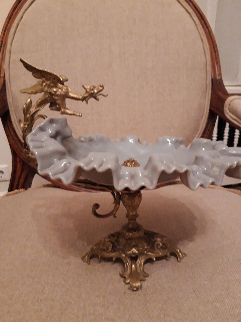 Vaas (epergne) (centrepiece) met grijs glas, Ophalen of Verzenden
