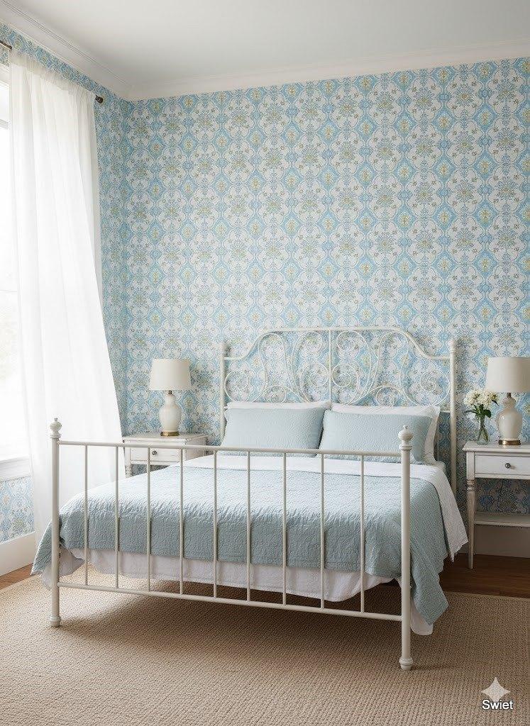 14210 turquoise barok behang met retro twist vintage swiet, Verzenden, Minder dan 10 m², Wit