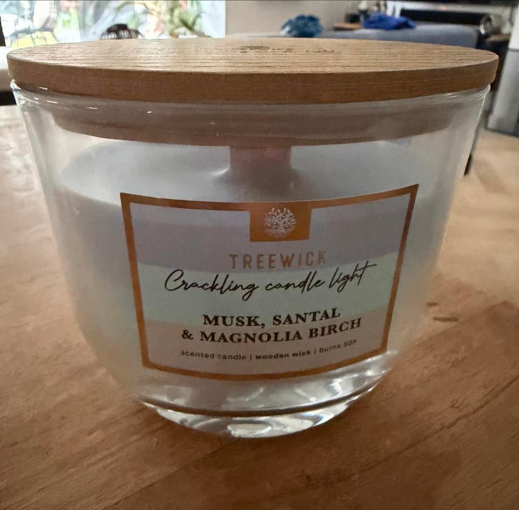 Mooie Treewick Kaars - Musk, Santal & Magnolia, Overige materialen, Wit, Nieuw, Ophalen of Verzenden