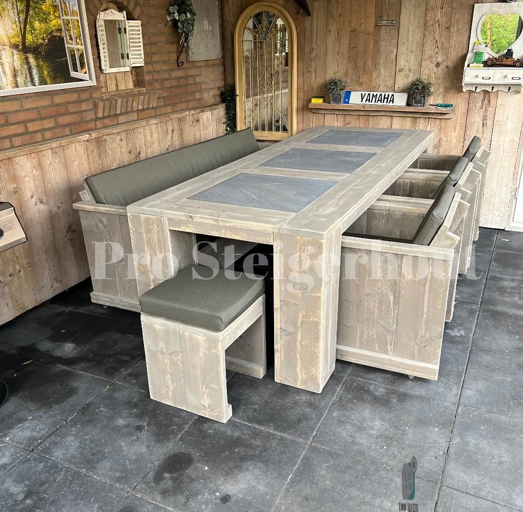 Foto 8 van Steigerhout Tuinset Tuintafel Eettafel met Stoelen & banken