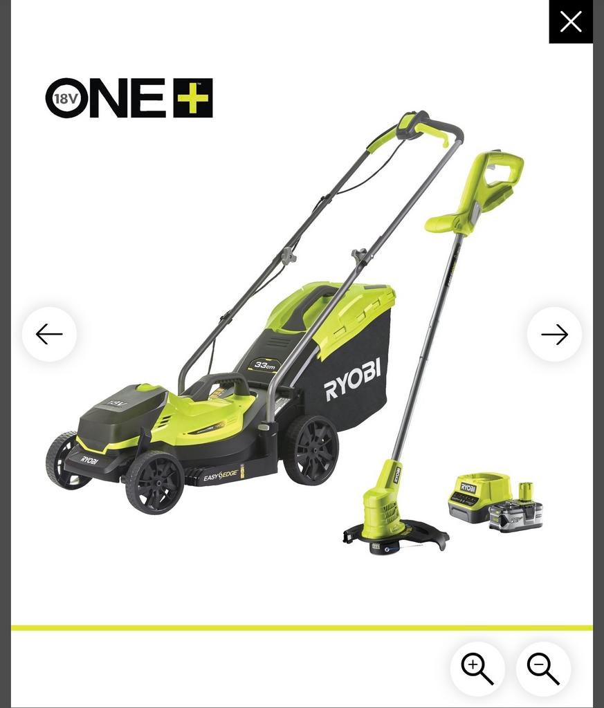 Ryobi grasmaaier/grastrimmer set (RLM1833BLT1825M) – NIEUW, Ophalen of Verzenden, Zo goed als nieuw