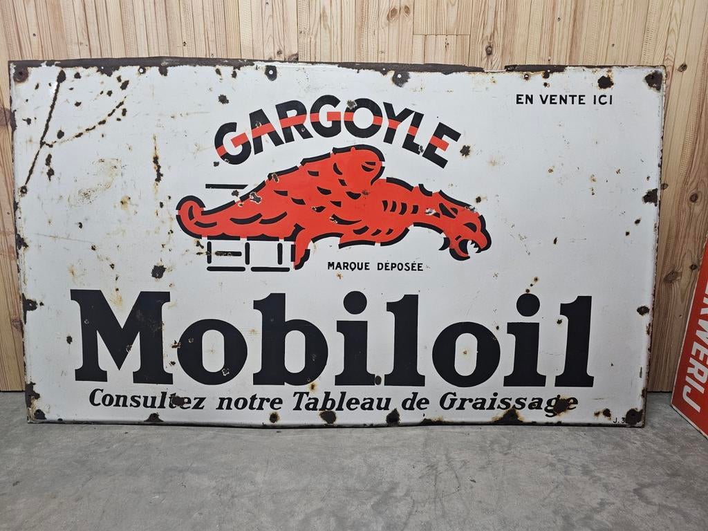 Emaille Reclamebord Mobiloil Gargoyle, Verzamelen, Merken en Reclamevoorwerpen, Ophalen, Gebruikt, Reclamebord