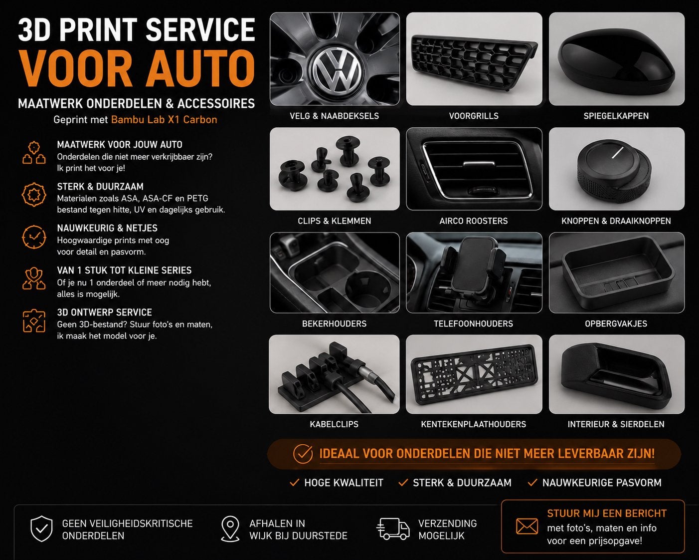 3D print service voor auto-onderdelen, clips, emblemen, Ophalen of Verzenden, Nieuw