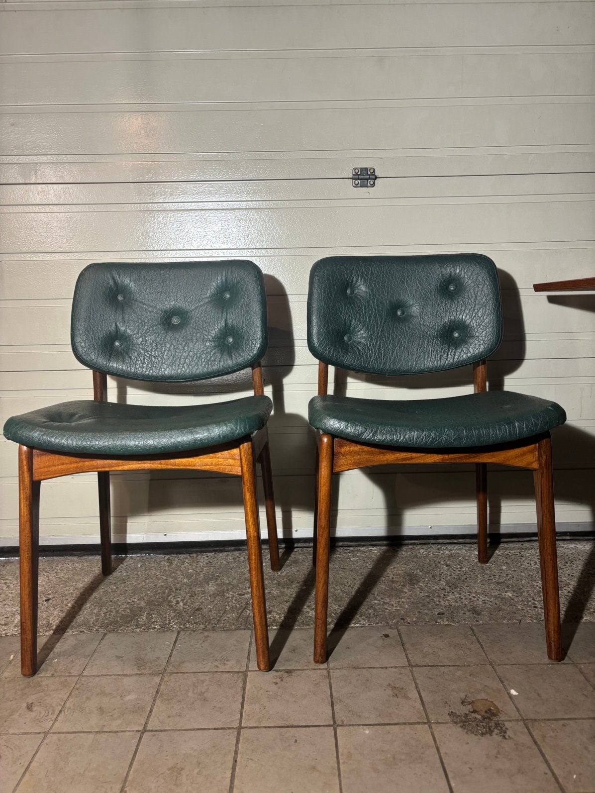Vintage Mid-Century Eetkamerstoel Groene Skai Bekleding, Ophalen