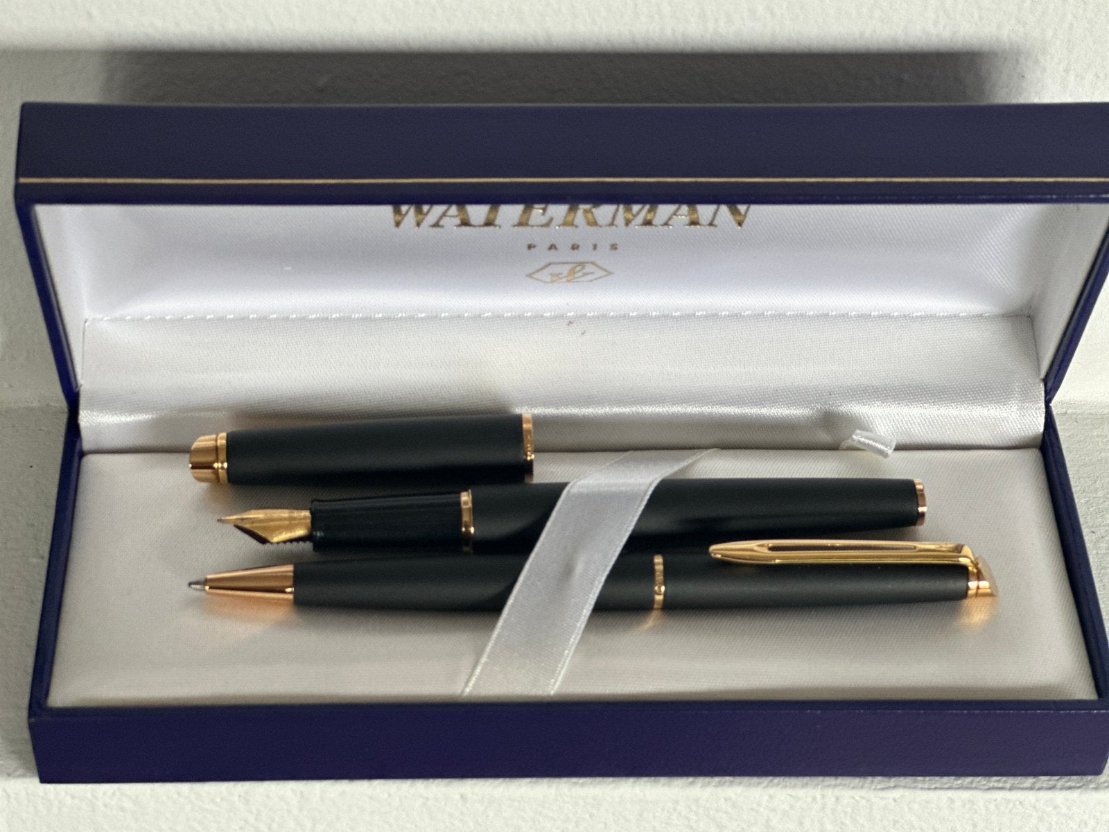 Waterman Paris - matzwarte vulpen met pen - set met doosje, Verzamelen, Met doosje, Ophalen of Verzenden, Zo goed als nieuw, Vulpen