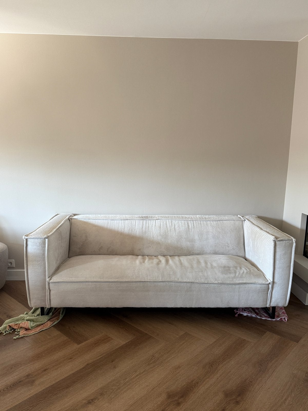 Beige/Witte Corduroy bank Loods5 2.5zits, Ophalen, Gebruikt, Minder dan 75 cm, Driepersoons