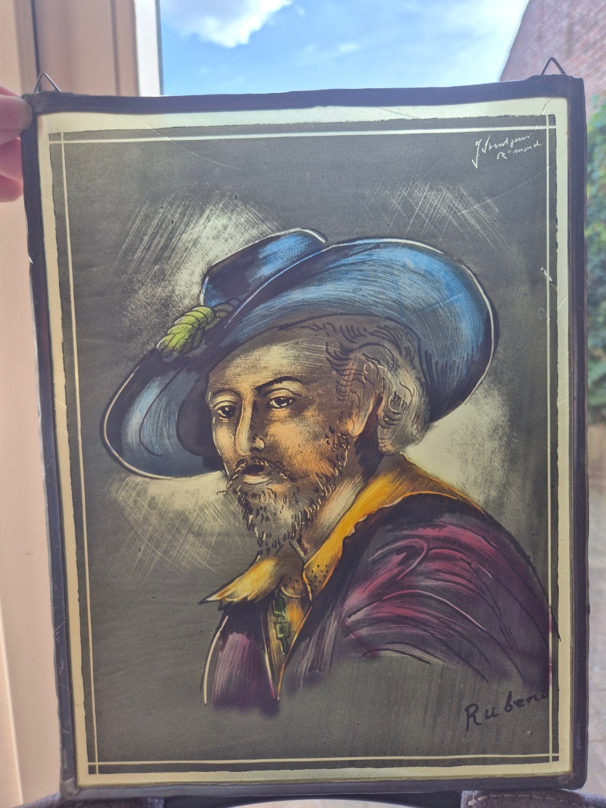 gebrandschilderd glas-in-lood portret (Rubens) – J. Sontjens, Ophalen