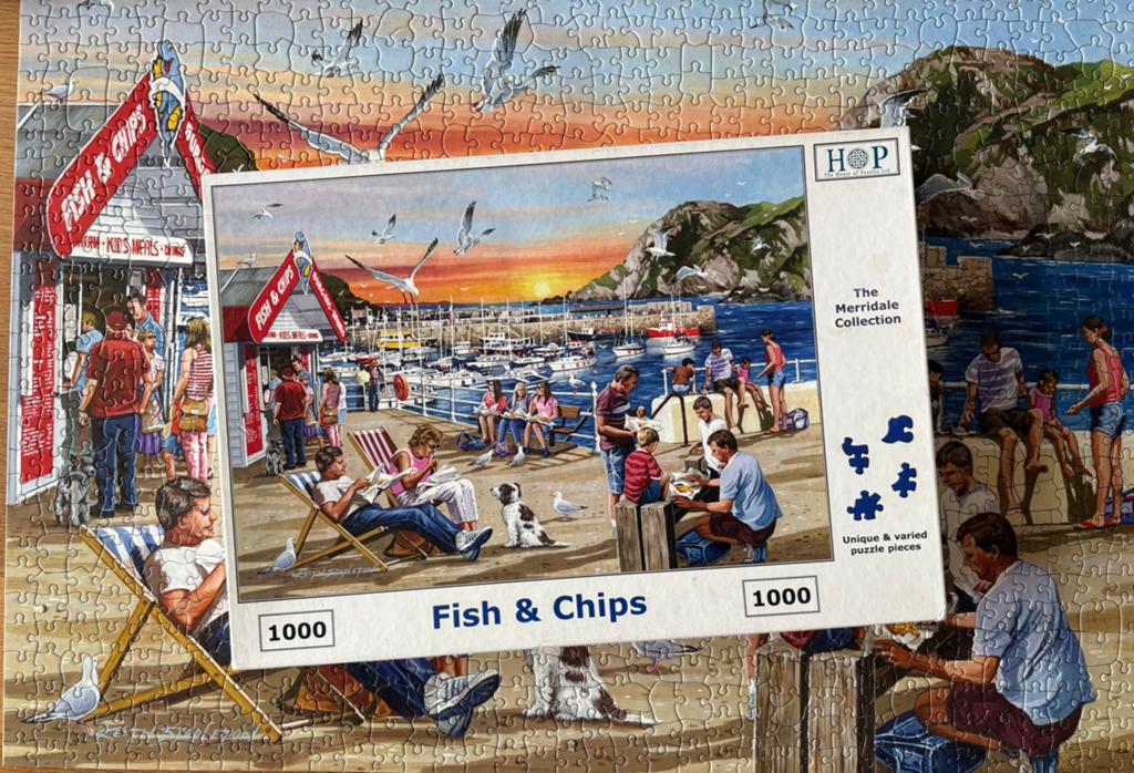 Hop puzzel Fish and Chips, 1000 stukjes, Hobby en Vrije tijd, Denksport en Puzzels, Ophalen of Verzenden, 500 t/m 1500 stukjes